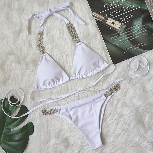 Bikini Cruzado Diamantes Metálicos Diseño Sólido - Image 10