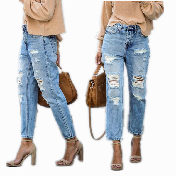 Pantalones Rectos Rotos Mid-Waist Estilo Hipster Urbano