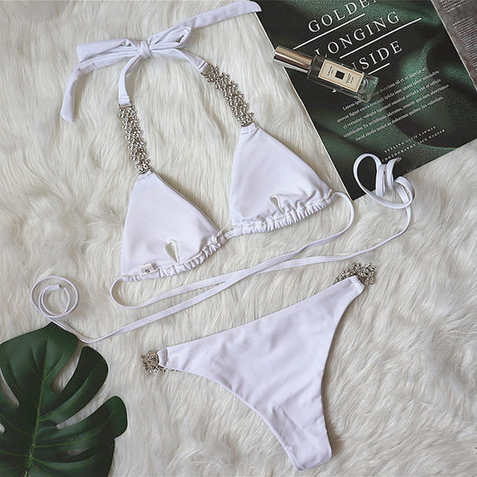 Bikini Cruzado Diamantes Metálicos Diseño Sólido - Image 2