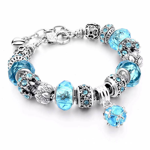 Pulseras de Cristal con Cadena Serpiente y Dijes para Mujer