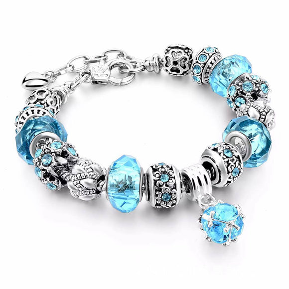 Pulseras de Cristal con Cadena Serpiente y Dijes para Mujer