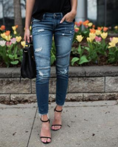 Leggings Jeans Rotos Plisados con Elástico Stretch - Image 12