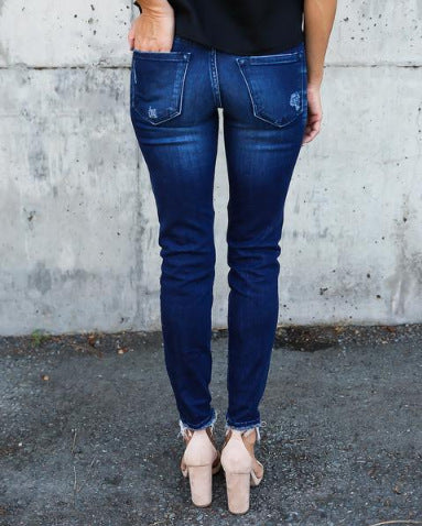 Leggings Jeans Rotos Plisados con Elástico Stretch