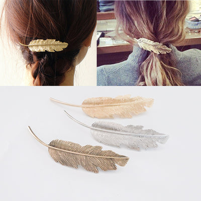 Pinza para Cabello Antigua con Pluma y Hojas - Estilo Retro Elegante