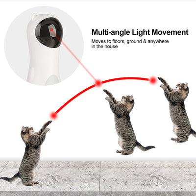 White automatic laser cat toy shaped like a bear, with a black laser projector, next to its product box. - Image 7