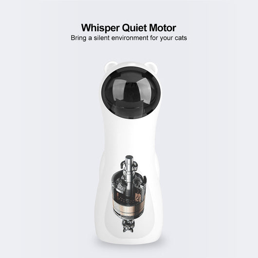 White automatic laser cat toy shaped like a bear, with a black laser projector, next to its product box. - Image 10