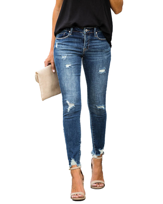 Jeans Slim Fit Rotos con Bordes Crudos