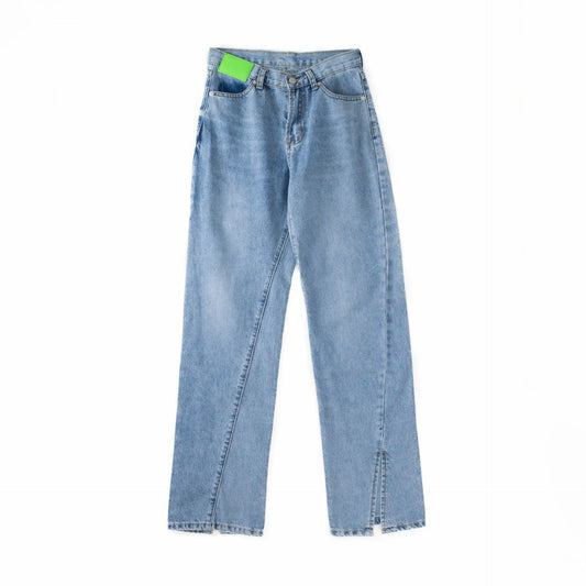 Jeans Mujer con Detalles Fluorescentes y Cortes Asimétricos