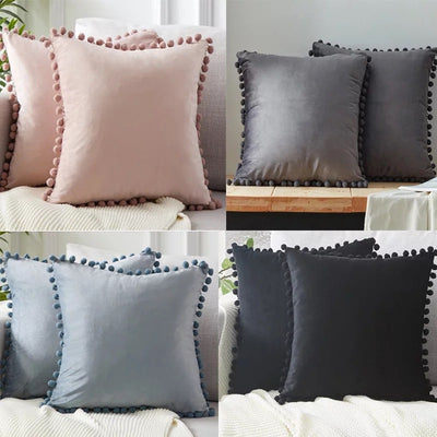 Almohada de Terciopelo con Bolas Decorativas para Sofá - Image 19