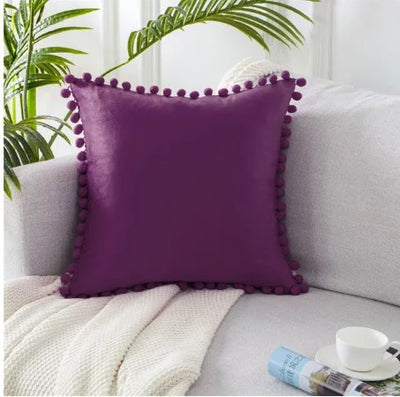 Almohada de Terciopelo con Bolas Decorativas para Sofá - Image 31