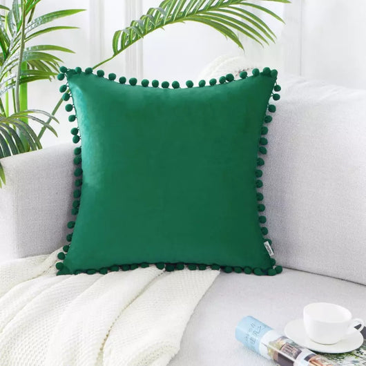Almohada de Terciopelo con Bolas Decorativas para Sofá - Image 12