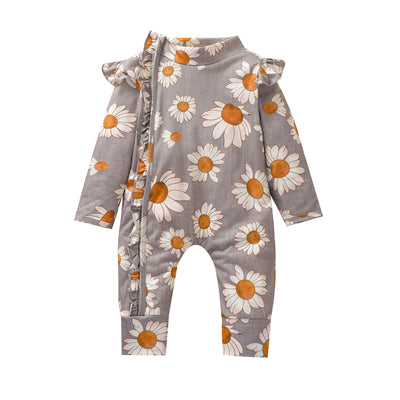 Mono para Bebé Niña Estampado Girasol con Mangas Volantes y Cierre Oculto - Image 9