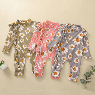 Mono para Bebé Niña Estampado Girasol con Mangas Volantes y Cierre Oculto - Image 5