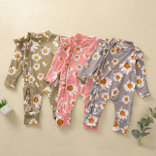 Mono para Bebé Niña Estampado Girasol con Mangas Volantes y Cierre Oculto - Image 5