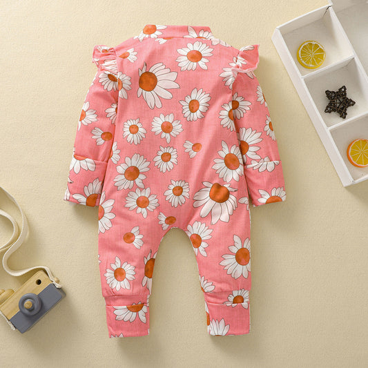 Mono para Bebé Niña Estampado Girasol con Mangas Volantes y Cierre Oculto