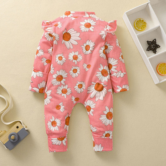 Mono para Bebé Niña Estampado Girasol con Mangas Volantes y Cierre Oculto