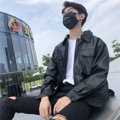 Chaqueta de Cuero PU Hombre Estilo Workwear Suelta con Solapa - Image 7