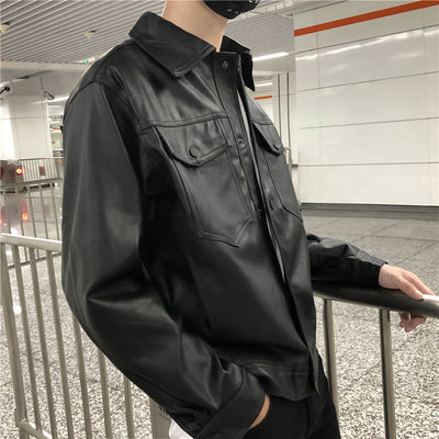 Chaqueta de Cuero PU Hombre Estilo Workwear Suelta con Solapa - Image 8
