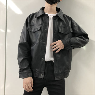 Chaqueta de Cuero PU Hombre Estilo Workwear Suelta con Solapa - Image 2