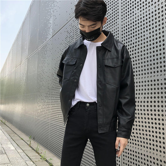 Chaqueta de Cuero PU Hombre Estilo Workwear Suelta con Solapa