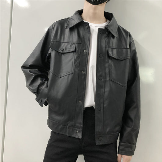 Chaqueta de Cuero PU Hombre Estilo Workwear Suelta con Solapa - Image 5