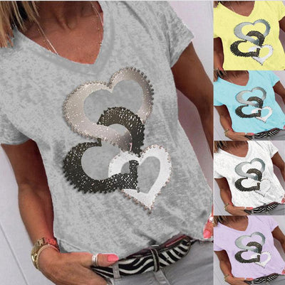 Blusa Suelta Estampada Cuello V Manga Corta para Mujer - Image 13
