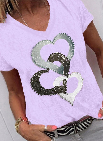 Blusa Suelta Estampada Cuello V Manga Corta para Mujer