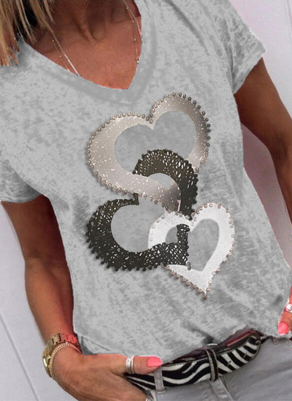 Blusa Suelta Estampada Cuello V Manga Corta para Mujer