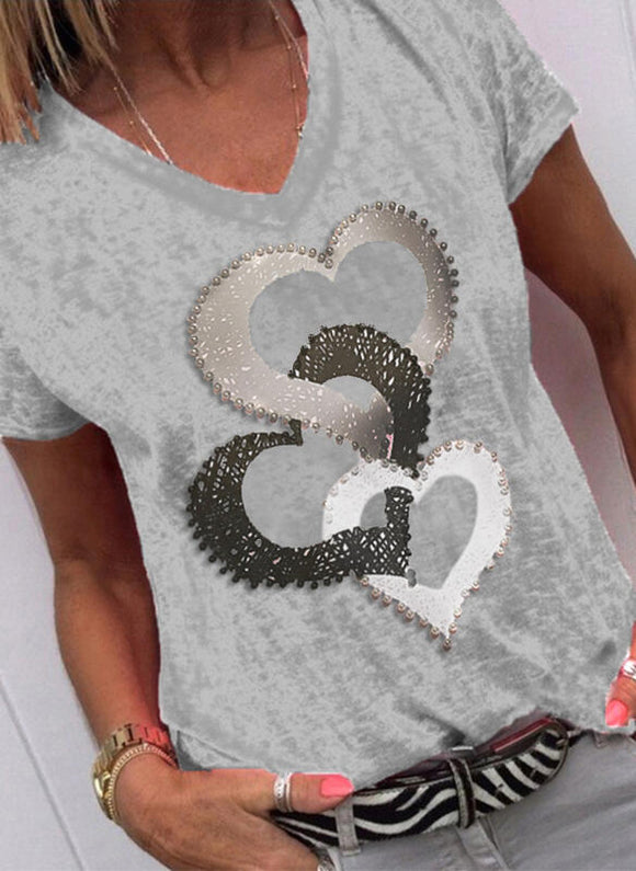 Blusa Suelta Estampada Cuello V Manga Corta para Mujer