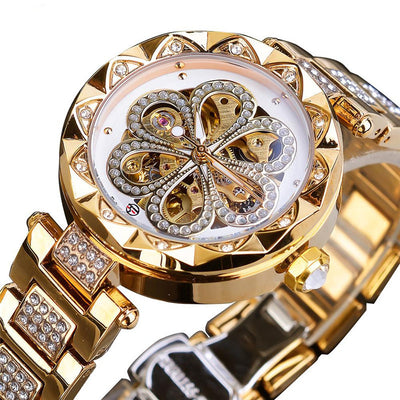 Reloj Automático de Lujo para Mujer Forsining - Acero Inoxidable Dorado Rosa con Cristales - Image 8