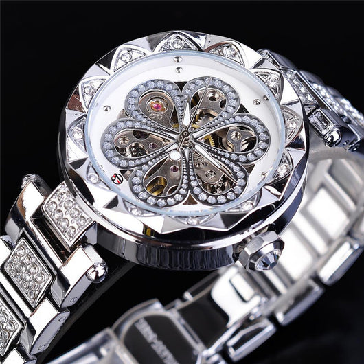 Reloj Automático de Lujo para Mujer Forsining - Acero Inoxidable Dorado Rosa con Cristales - Image 11