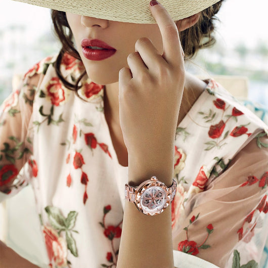 Reloj Automático de Lujo para Mujer Forsining - Acero Inoxidable Dorado Rosa con Cristales - Image 13