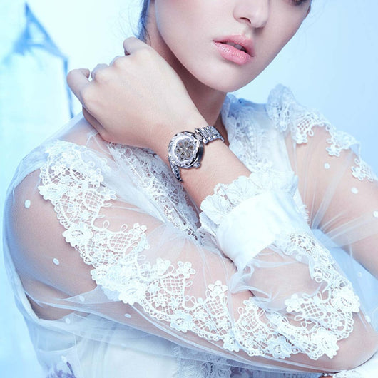 Reloj Automático de Lujo para Mujer Forsining - Acero Inoxidable Dorado Rosa con Cristales - Image 12
