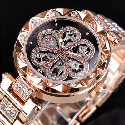 Reloj Automático de Lujo para Mujer Forsining - Acero Inoxidable Dorado Rosa con Cristales - Image 3