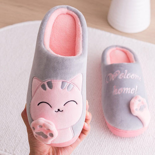 Pantuflas Invierno para Mujer Diseño Gato Cartoon - Cómodas y Cálidas para Casa