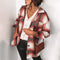 Camisa de Manga Larga con Cuadros y Costuras en Solapa para Mujer