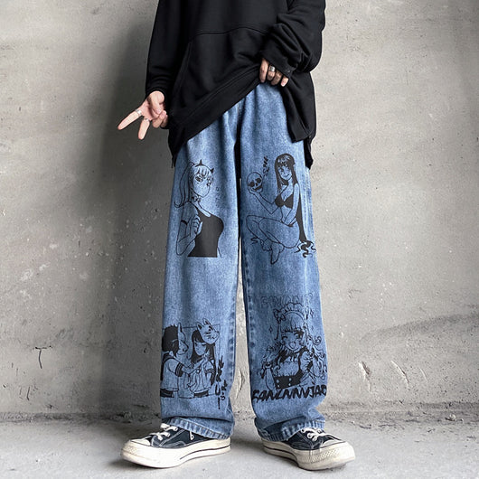 Jeans Holgados con Estampado Cartoon para Hombre - Corte Ancho Versátil - Image 3