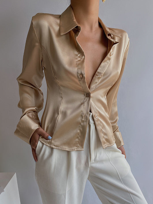 Camisa de Satén Brillante con Drapeado Fluido - Image 8
