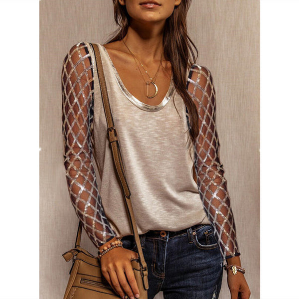 Blusa Suelta de Manga Larga Color Sólido - Estilo Urbano Casual