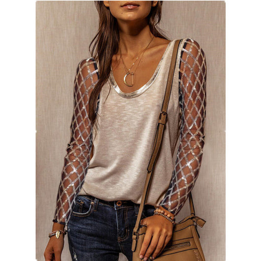 Blusa Suelta de Manga Larga Color Sólido - Estilo Urbano Casual