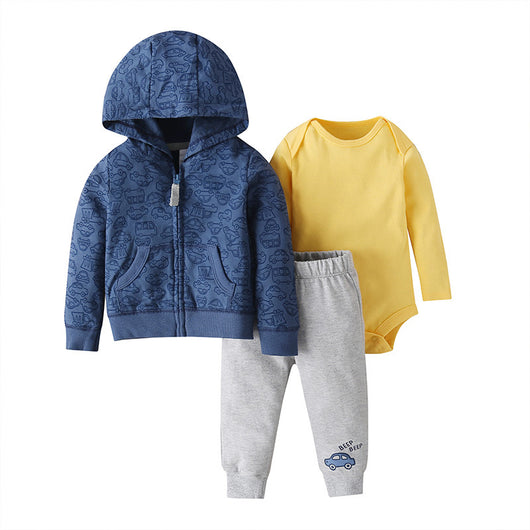 Conjunto de Tres Piezas: Suéter con Capucha y Mameluco de Manga Larga para Bebé - Image 27