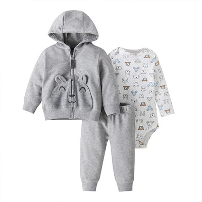 Conjunto de Tres Piezas: Suéter con Capucha y Mameluco de Manga Larga para Bebé - Image 22