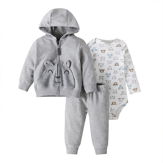 Conjunto de Tres Piezas: Suéter con Capucha y Mameluco de Manga Larga para Bebé - Image 22