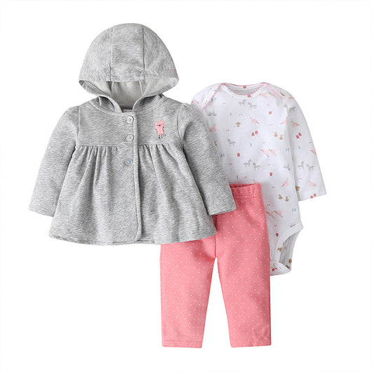 Conjunto de Tres Piezas: Suéter con Capucha y Mameluco de Manga Larga para Bebé - Image 34