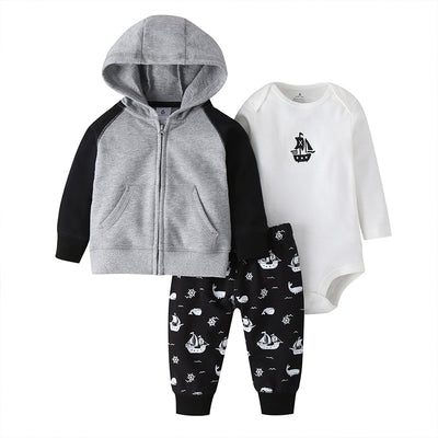 Conjunto de Tres Piezas: Suéter con Capucha y Mameluco de Manga Larga para Bebé - Image 35