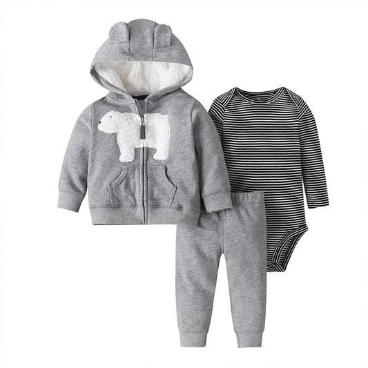 Conjunto de Tres Piezas: Suéter con Capucha y Mameluco de Manga Larga para Bebé - Image 2
