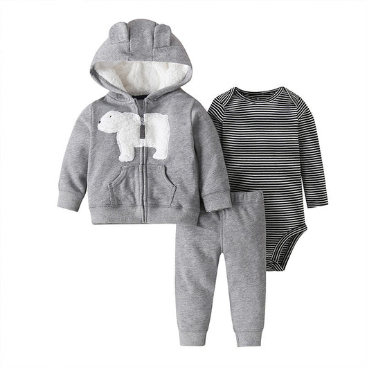 Conjunto de Tres Piezas: Suéter con Capucha y Mameluco de Manga Larga para Bebé - Image 2