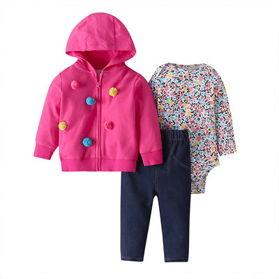 Conjunto de Tres Piezas: Suéter con Capucha y Mameluco de Manga Larga para Bebé - Image 10