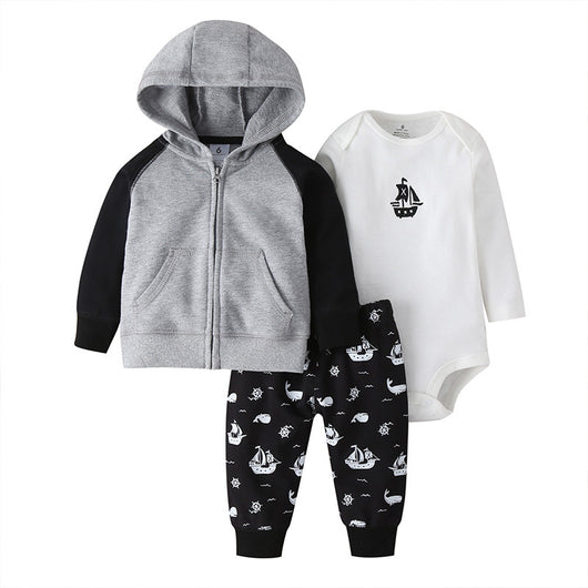 Conjunto de Tres Piezas: Suéter con Capucha y Mameluco de Manga Larga para Bebé - Image 16