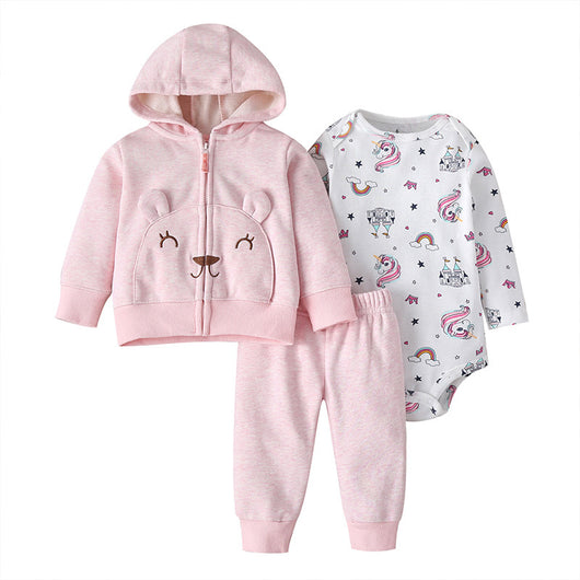 Conjunto de Tres Piezas: Suéter con Capucha y Mameluco de Manga Larga para Bebé - Image 14